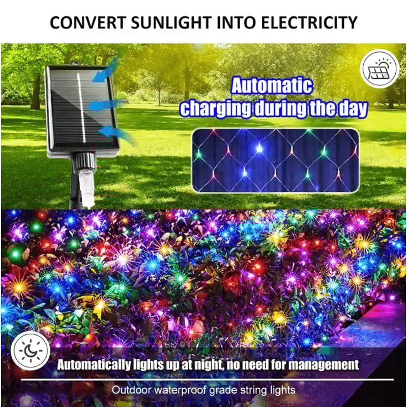 Solar Net Lights Outdoor Waterproof Mesh Lights 200 LED And 100 LED For Garden Patio Wall Roof Balc 4