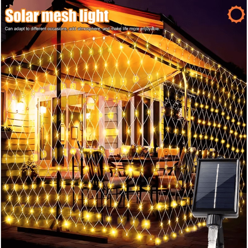 Solar Net Lights Outdoor Waterproof Mesh Lights 200 LED And 100 LED For Garden Patio Wall Roof Balc 5