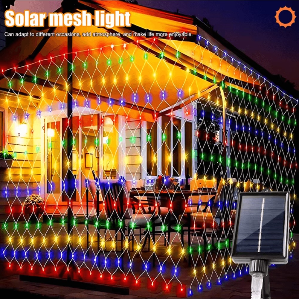 Solar Net Lights Outdoor Waterproof Mesh Lights 200 LED And 100 LED For Garden Patio Wall Roof Balc 6