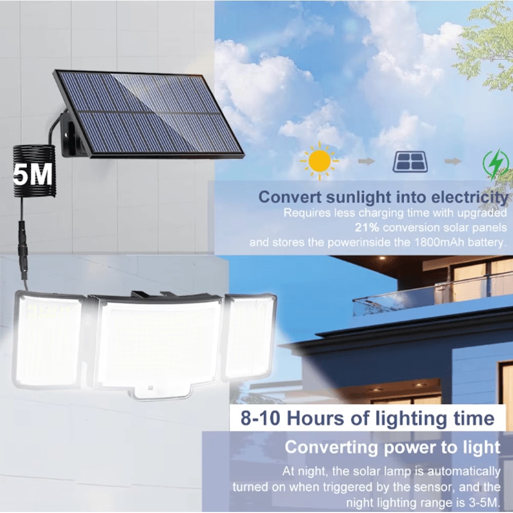 366 LED Solar Motion Sensor Outdoor Security Lights With 3 Heads Waterproof Garden Flood Light 1