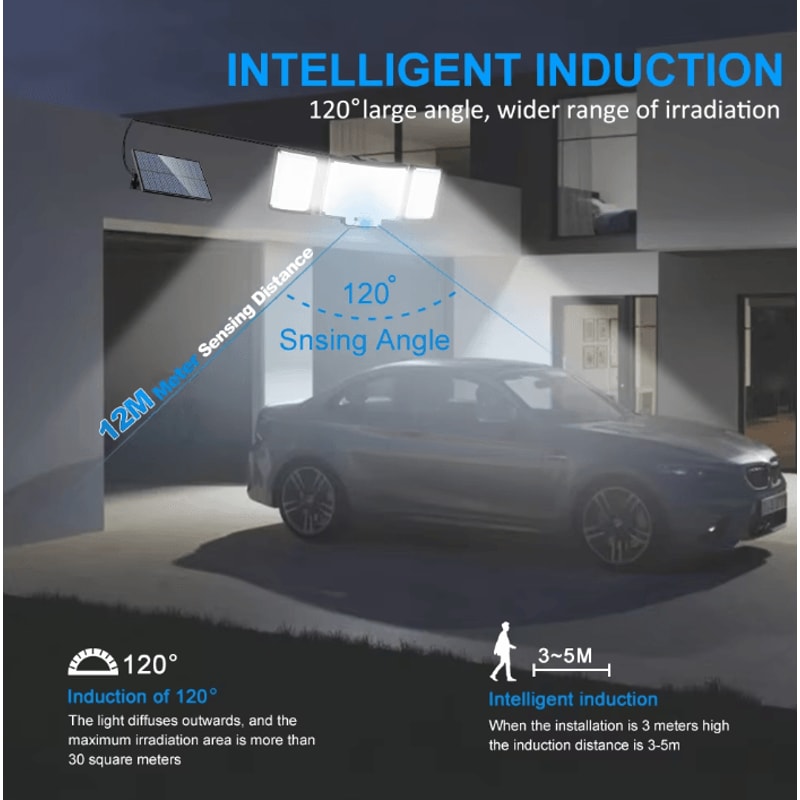 366 LED Solar Motion Sensor Outdoor Security Lights With 3 Heads Waterproof Garden Flood Light 2