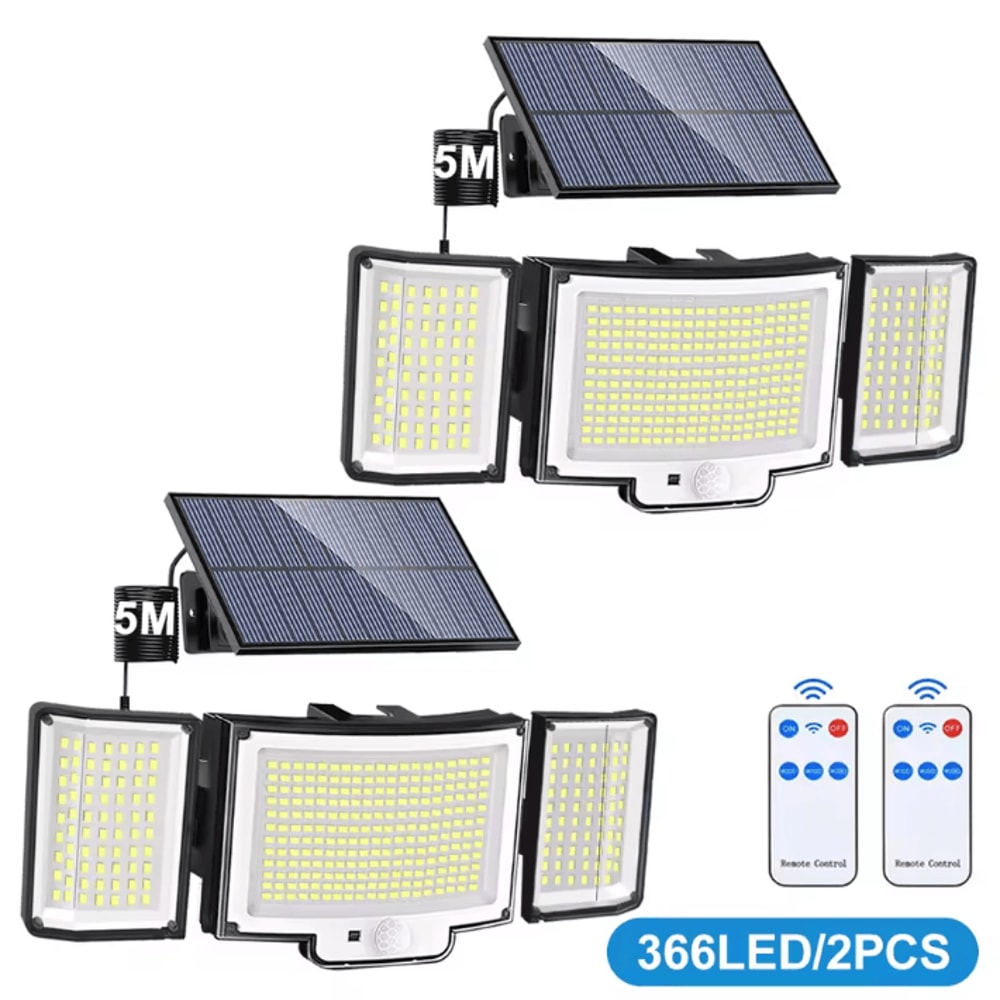 366 LED Solar Motion Sensor Outdoor Security Lights With 3 Heads Waterproof Garden Flood Light 6