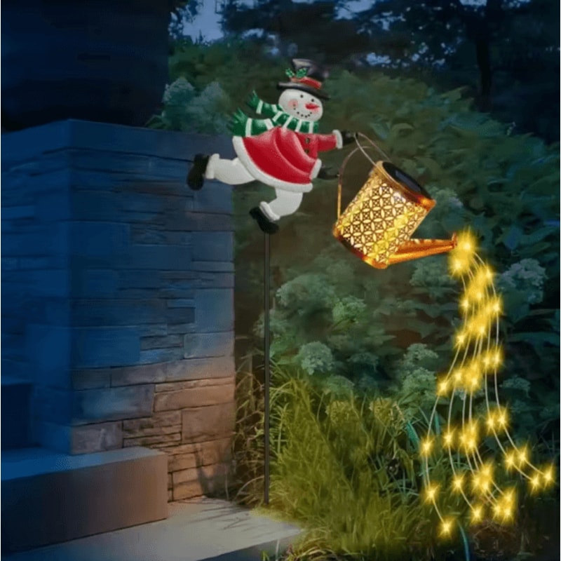 Solar Snowman Kettle Outdoor Garden Lights Hanging LED Santa Claus Watering Can Light Solar Light F 1