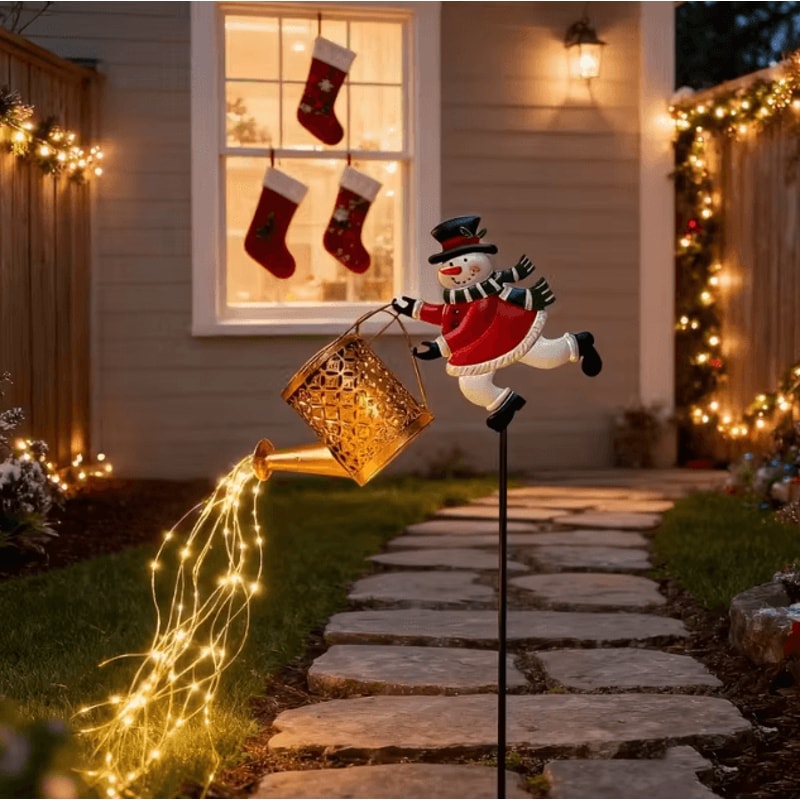 Solar Snowman Kettle Outdoor Garden Lights Hanging LED Santa Claus Watering Can Light Solar Light F 3