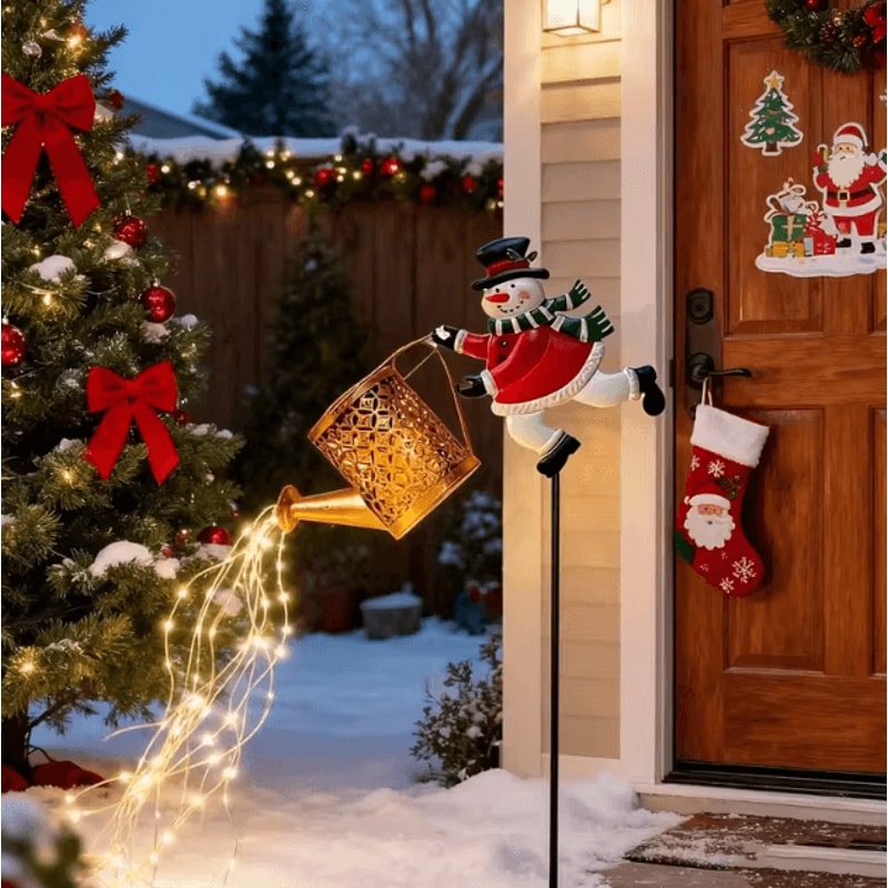 Solar Snowman Kettle Outdoor Garden Lights Hanging LED Santa Claus Watering Can Light Solar Light F 4