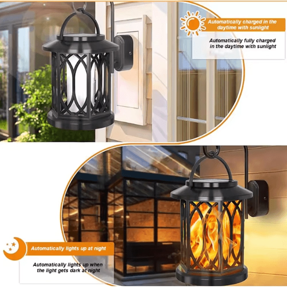 Dancing Flame Solar Lantern Outdoor Solar Flame Lamp Clip Lantern Landscape Pendant Lamp High Power 3
