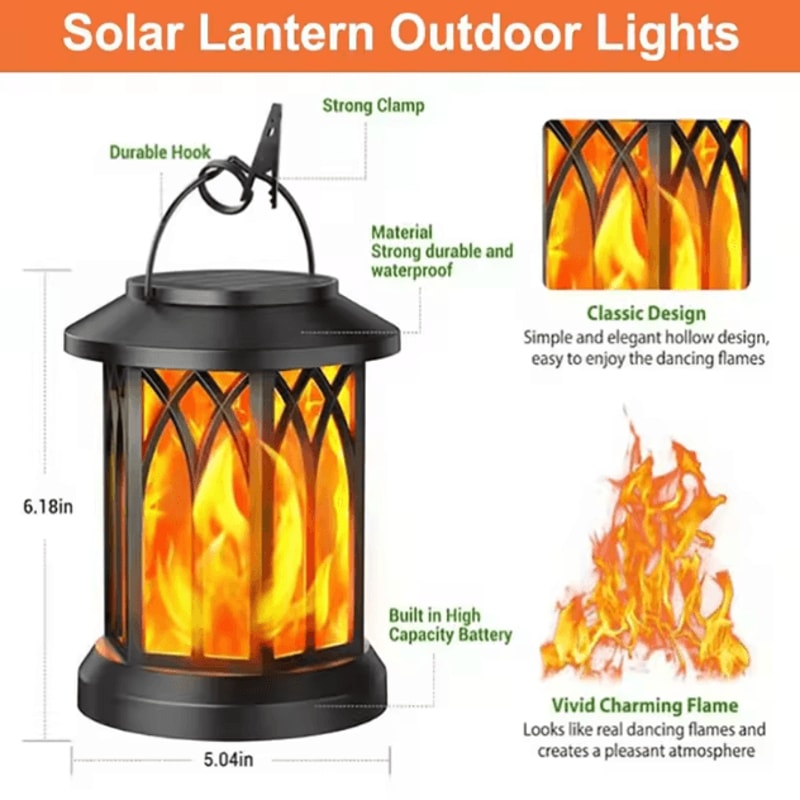 Dancing Flame Solar Lantern Outdoor Solar Flame Lamp Clip Lantern Landscape Pendant Lamp High Power 5