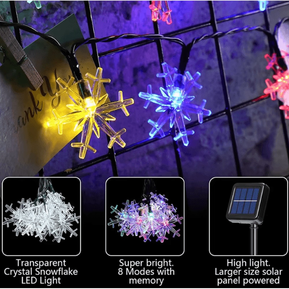 Outdoor Snowflake Solar Light String 5M 7M 12M Garland Lights For Garden Christmas Wedding Party De 2
