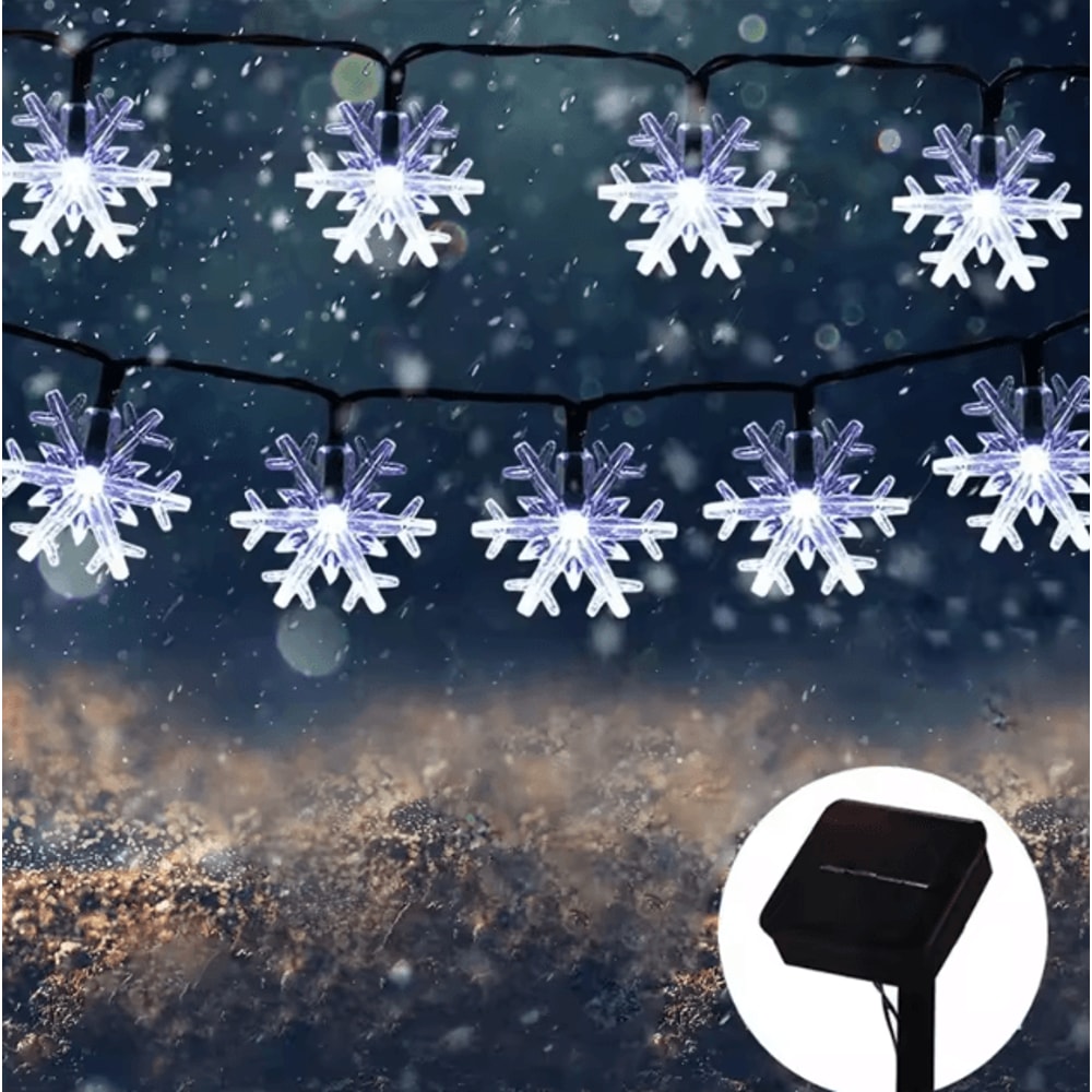Outdoor Snowflake Solar Light String 5M 7M 12M Garland Lights For Garden Christmas Wedding Party De 5