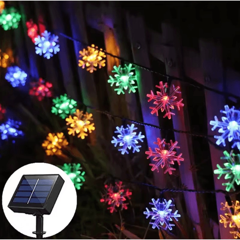 Outdoor Snowflake Solar Light String 5M 7M 12M Garland Lights For Garden Christmas Wedding Party De 7