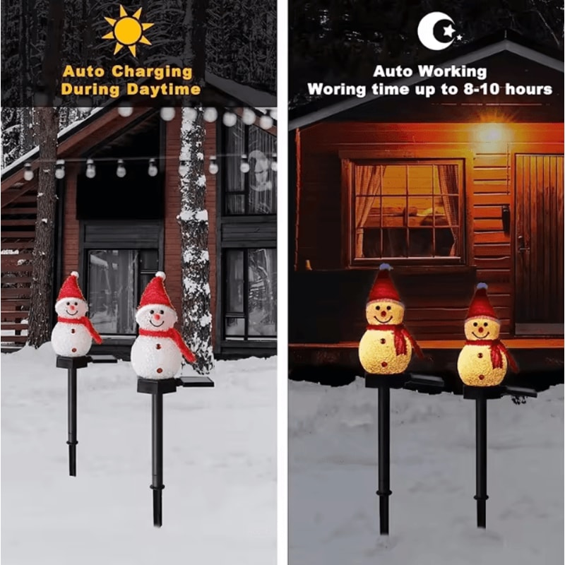 Festive LED Solar Snowman Garden Stake Lights For Outdoor Decor 3