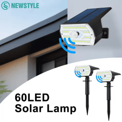solar 60 led motion sensor outdoor security spotlight – 3-mode waterproof garden light