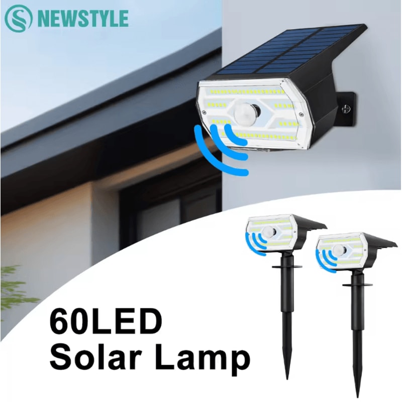 Solar 60 LED Motion Sensor Outdoor Security Spotlight 3Mode Waterproof Garden Light 0