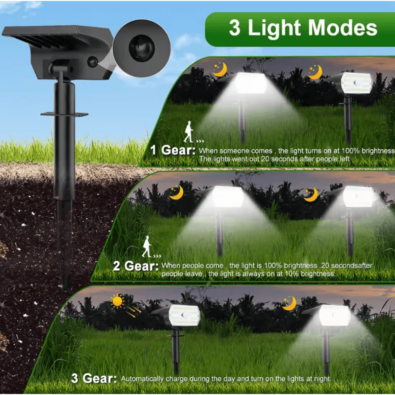 Solar 60 LED Motion Sensor Outdoor Security Spotlight 3Mode Waterproof Garden Light 3