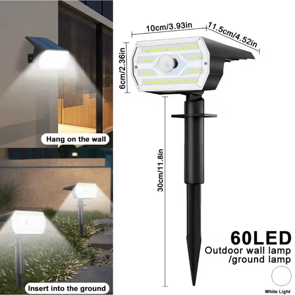 Solar 60 LED Motion Sensor Outdoor Security Spotlight 3Mode Waterproof Garden Light 7