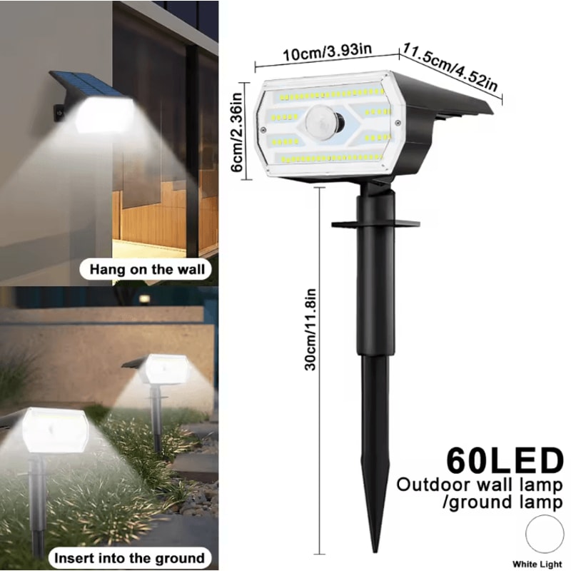 Solar 60 LED Motion Sensor Outdoor Security Spotlight 3Mode Waterproof Garden Light 7