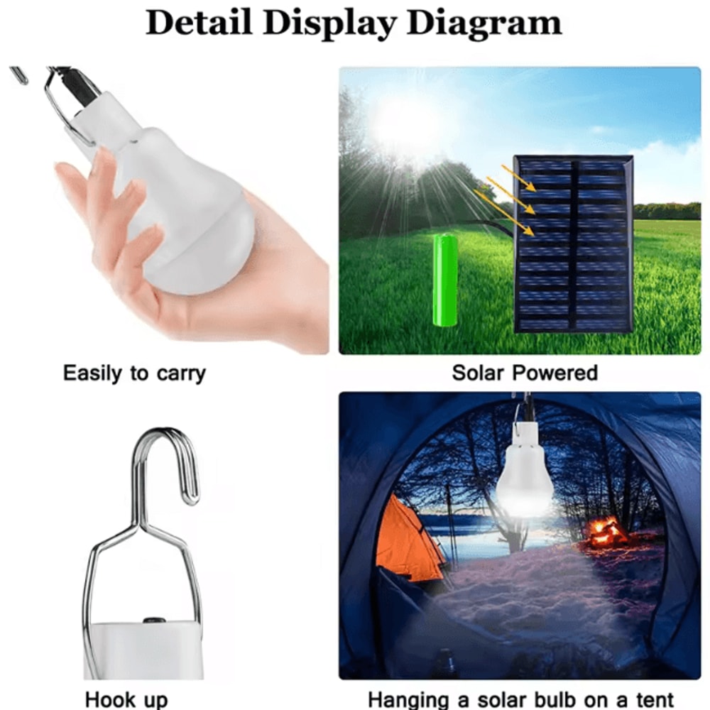 Solar USBSolar Dual Charging Portable LED Bulb Waterproof Emergency Outdoor Light 2
