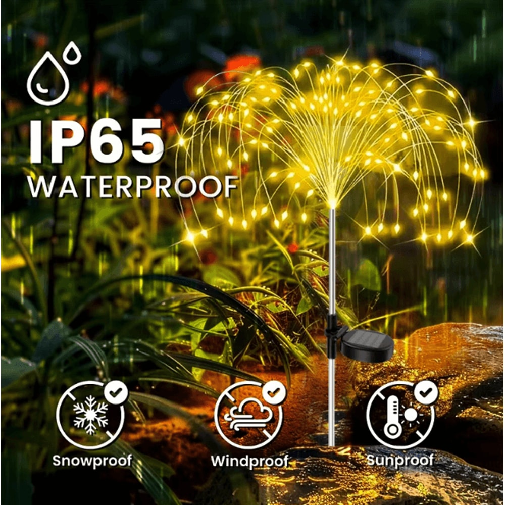 Solar Flower Fairy Lights Outdoor Waterproof Garden Patio Firework Decor 0