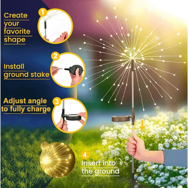 Solar Flower Fairy Lights Outdoor Waterproof Garden Patio Firework Decor 2