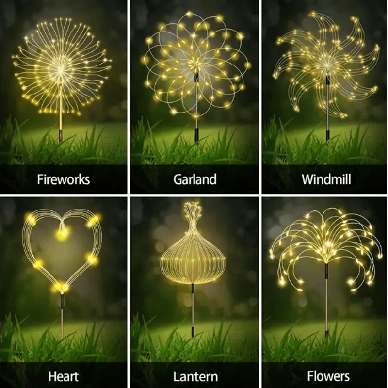 Solar Flower Fairy Lights Outdoor Waterproof Garden Patio Firework Decor 3