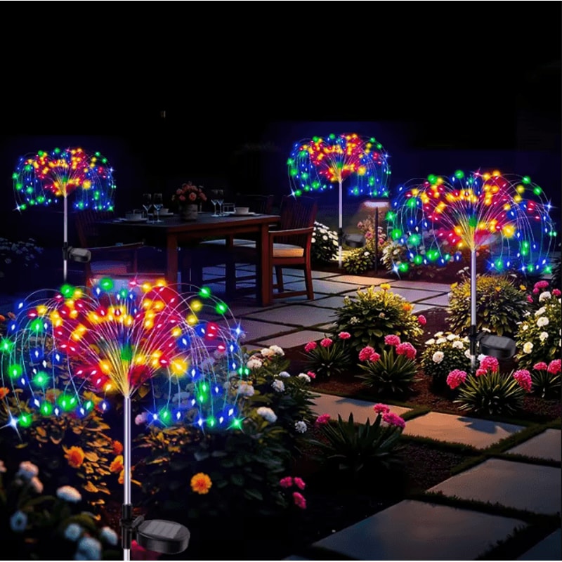Solar Flower Fairy Lights Outdoor Waterproof Garden Patio Firework Decor 4