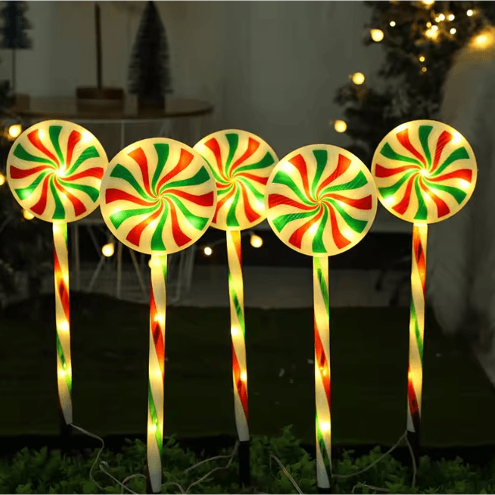 Solar 5Pack Candy Cane Christmas Pathway Lights Waterproof Outdoor Holiday Stakes 0