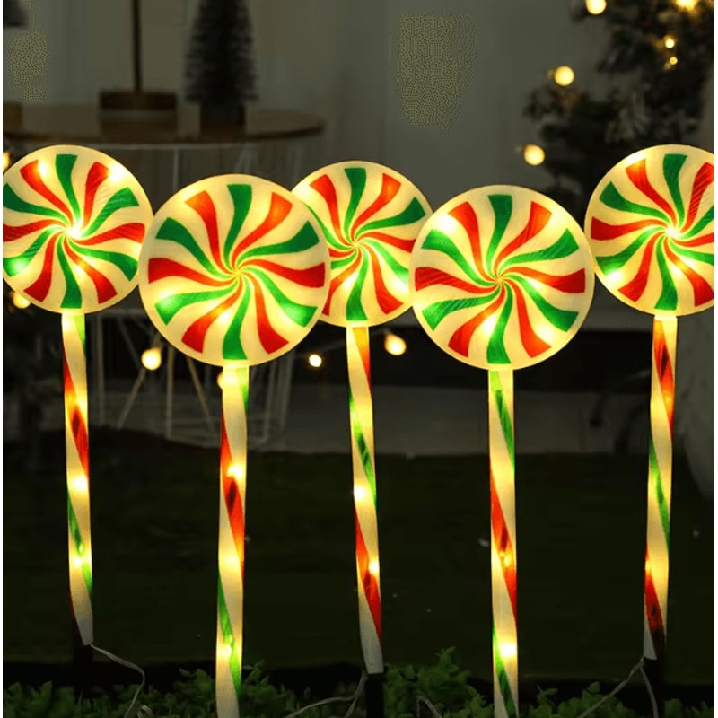 Solar 5Pack Candy Cane Christmas Pathway Lights Waterproof Outdoor Holiday Stakes 2