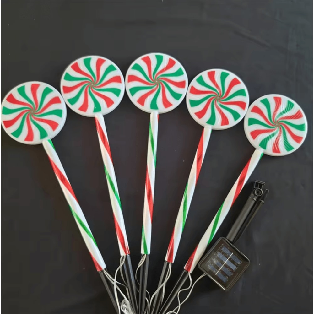 Solar 5Pack Candy Cane Christmas Pathway Lights Waterproof Outdoor Holiday Stakes 4