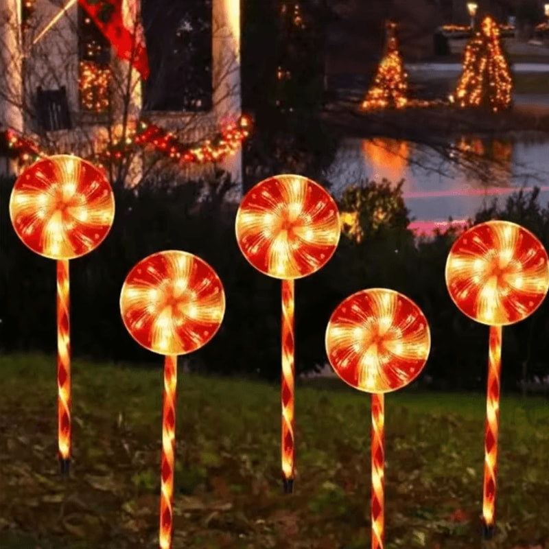 Solar 5Pack Candy Cane Christmas Pathway Lights Waterproof Outdoor Holiday Stakes 5