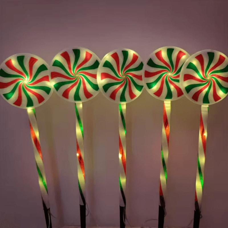Solar 5Pack Candy Cane Christmas Pathway Lights Waterproof Outdoor Holiday Stakes 6