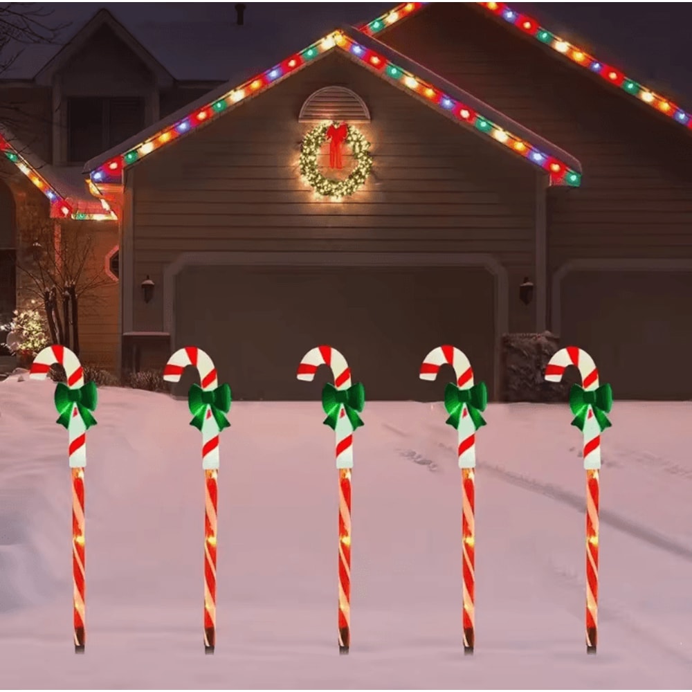 Solar Christmas Candy Cane Pathway Lights 5Pack Outdoor Yard Lawn Decor 1