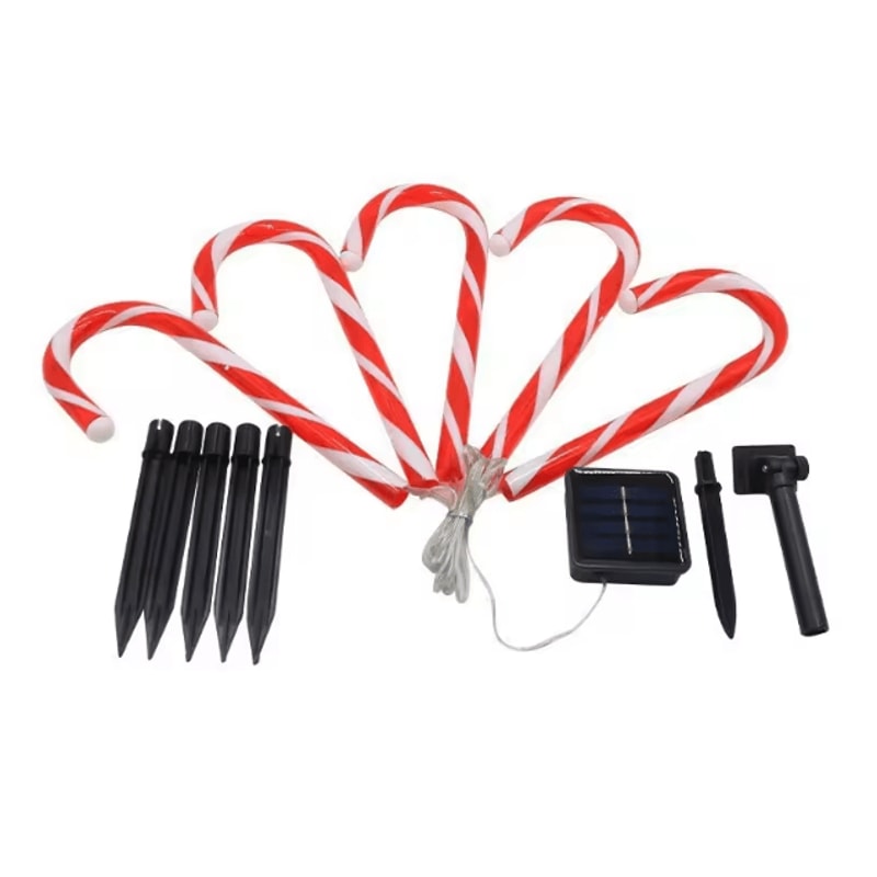 Solar Christmas Candy Cane Pathway Lights 5Pack Outdoor Yard Lawn Decor 5