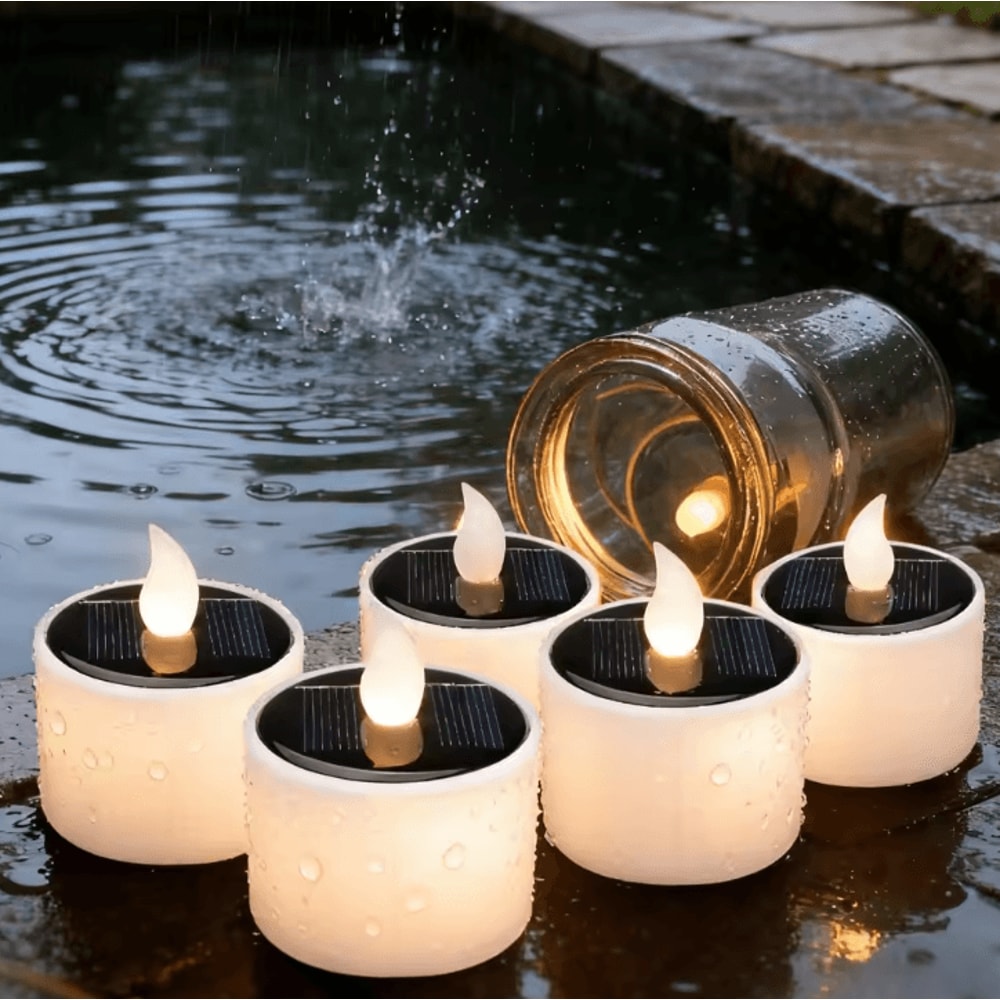 Solar LED Tea Light Candle Set 6 Pack Waterproof DusktoDawn Outdoor Lighting 0