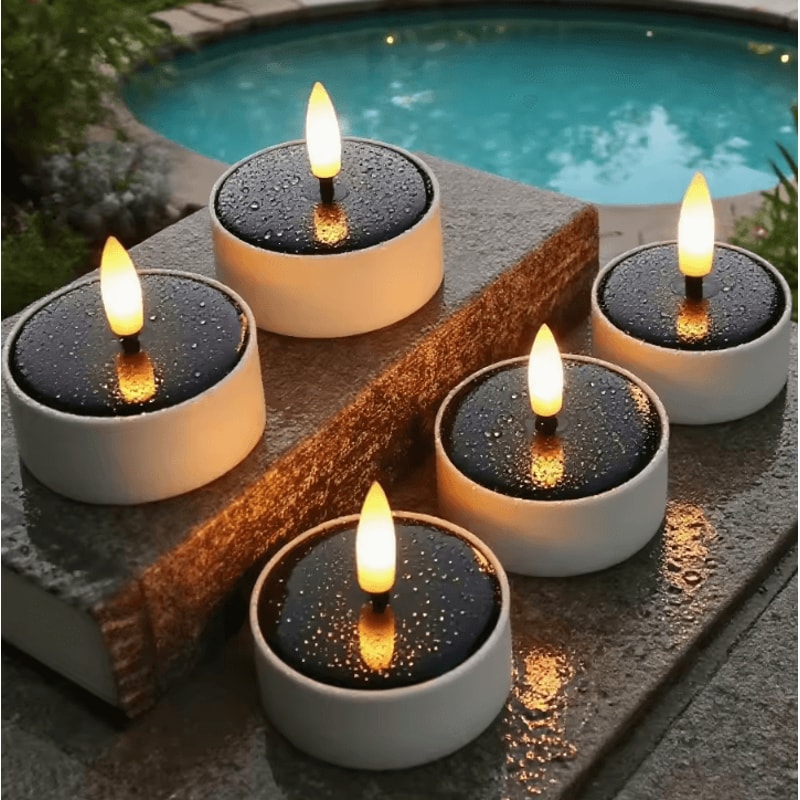 Solar LED Tea Light Candle Set 6 Pack Waterproof DusktoDawn Outdoor Lighting 1