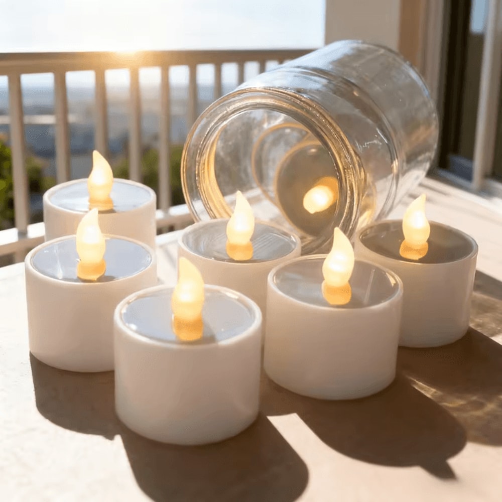 Solar LED Tea Light Candle Set 6 Pack Waterproof DusktoDawn Outdoor Lighting 5