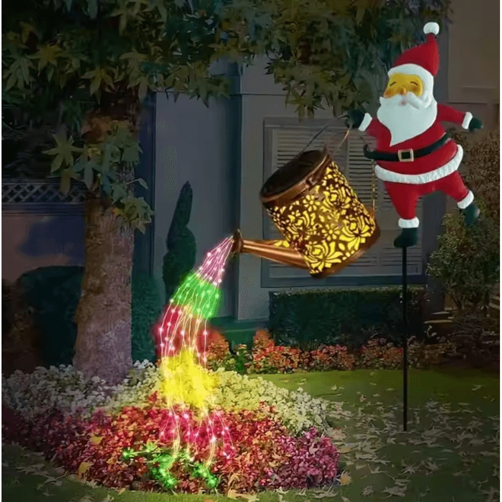 Solar Santa Claus Kettle Garden Lights Outdoor Christmas Yard Decoration 0