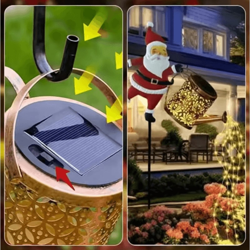 Solar Santa Claus Kettle Garden Lights Outdoor Christmas Yard Decoration 2