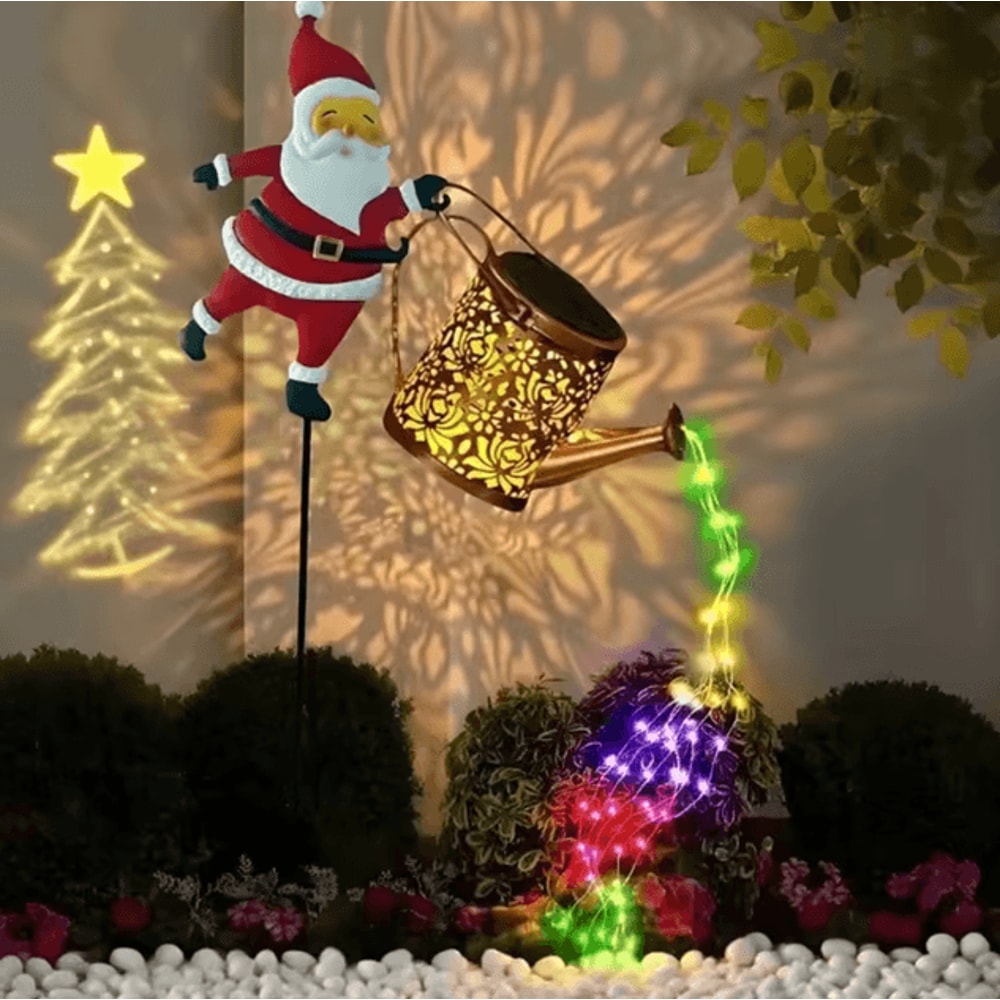 Solar Santa Claus Kettle Garden Lights Outdoor Christmas Yard Decoration 3