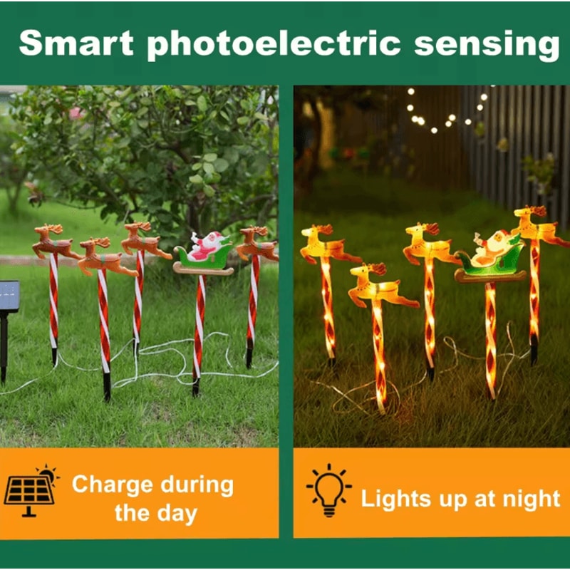 Christmas Deer Pulling Santa Claus Lawn Lights Outdoor Holiday Yard Decoration 1