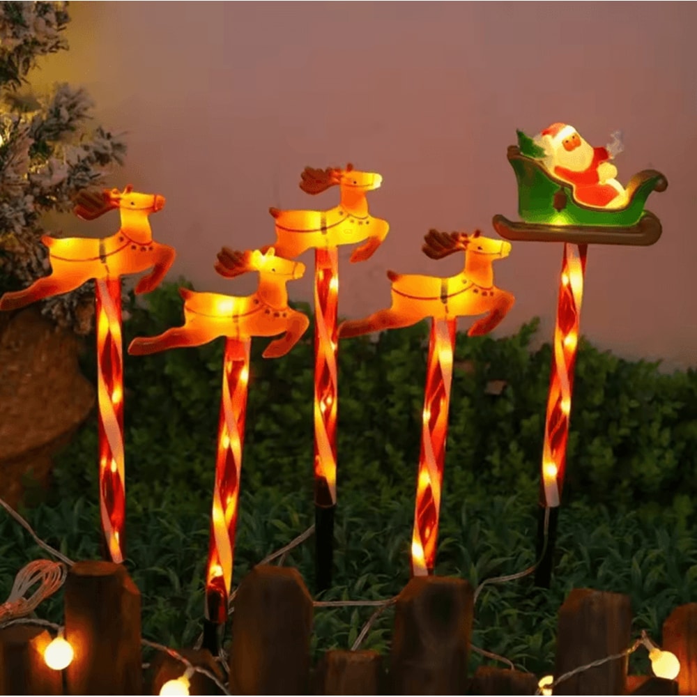 Christmas Deer Pulling Santa Claus Lawn Lights Outdoor Holiday Yard Decoration 3
