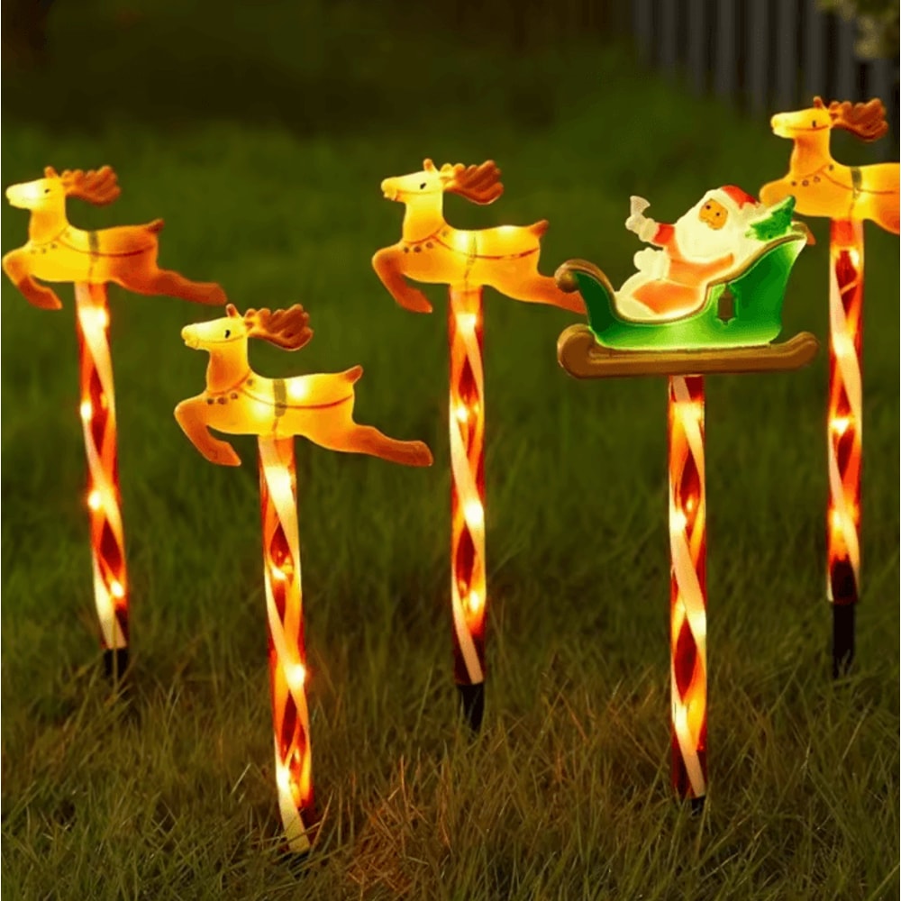 Christmas Deer Pulling Santa Claus Lawn Lights Outdoor Holiday Yard Decoration 4