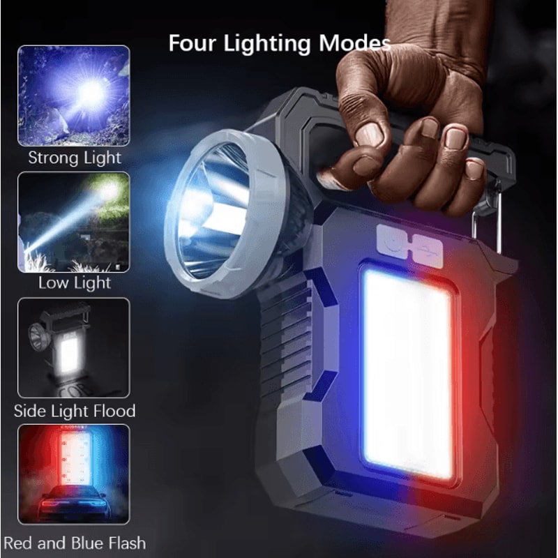 Solar Rechargeable Portable Searchlight With COB Work Light Powerful Outdoor Camping Emergency La 1