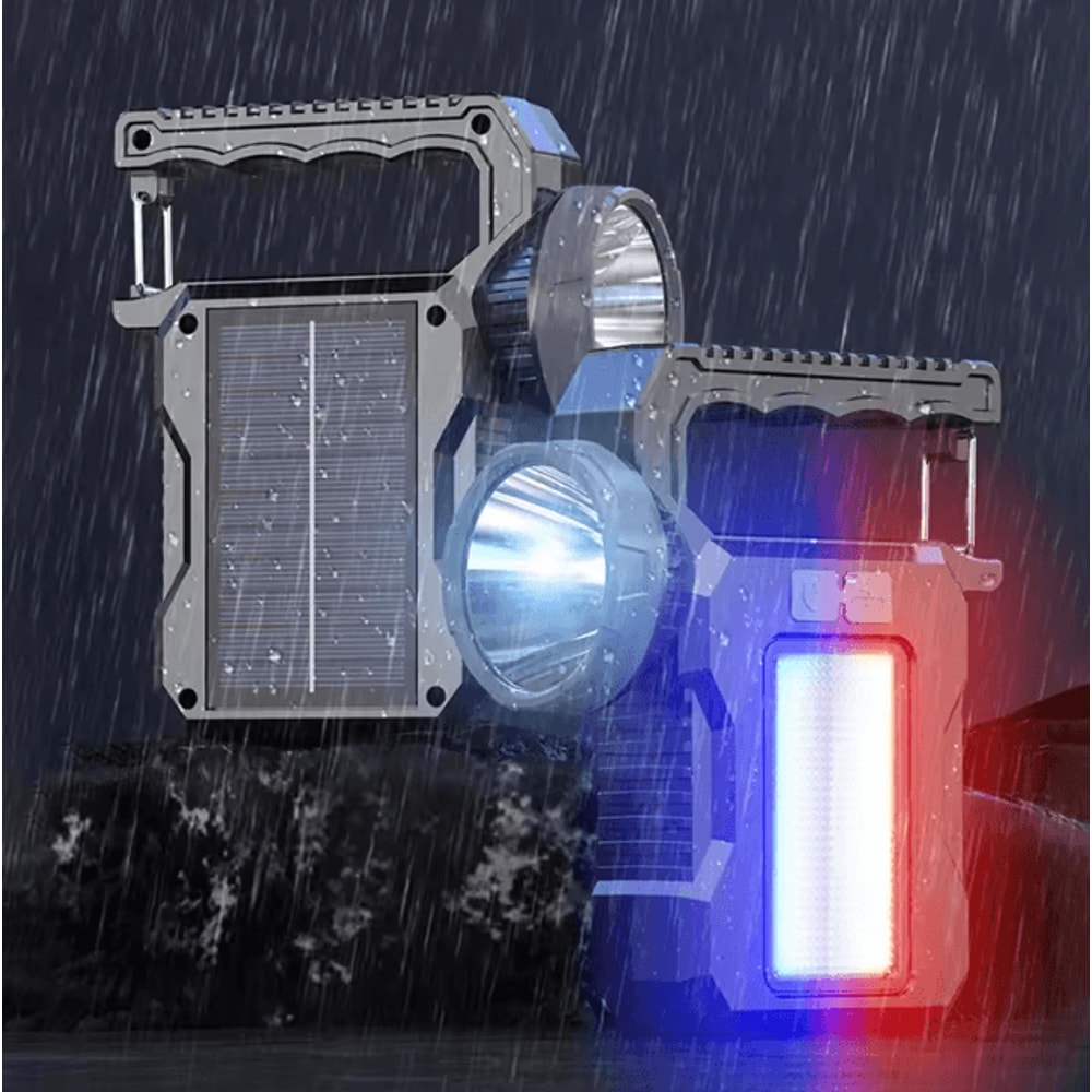 Solar Rechargeable Portable Searchlight With COB Work Light Powerful Outdoor Camping Emergency La 2