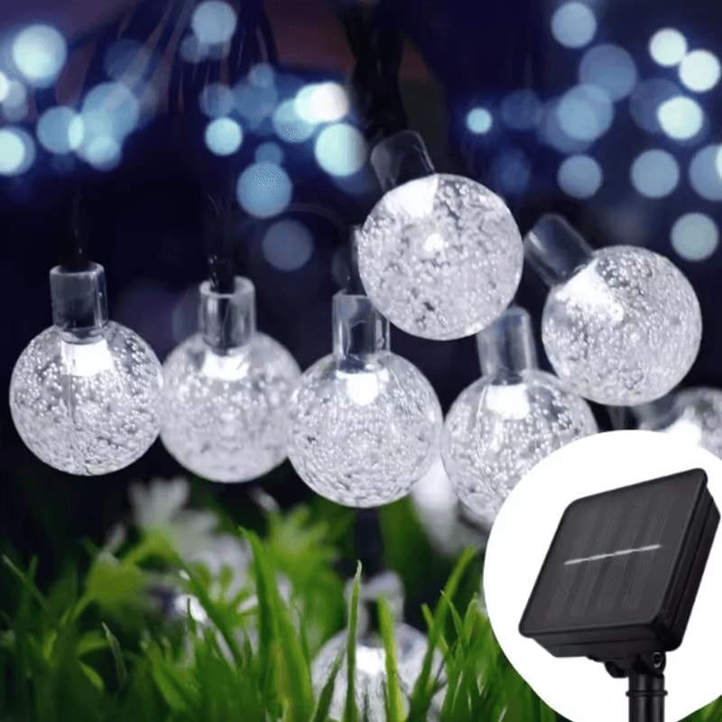 Solar Outdoor Bubble Ball String Lights Waterproof LED Atmosphere Lighting For Yard Patio Parties 4