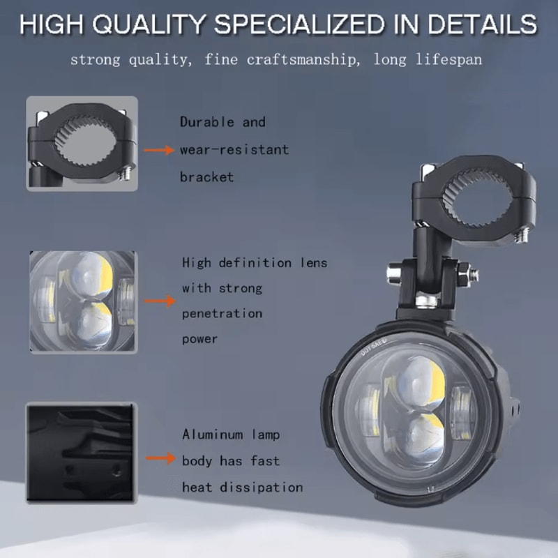 100W Motorcycle LED Headlight And Fog Light Pair Dual Color Auxiliary Driving Spotlights 2
