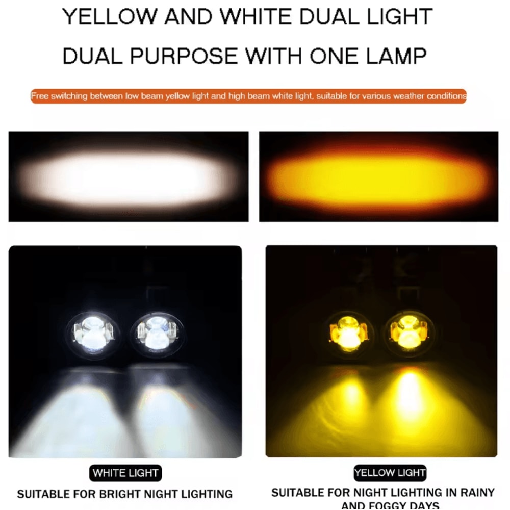 100W Motorcycle LED Headlight And Fog Light Pair Dual Color Auxiliary Driving Spotlights 3