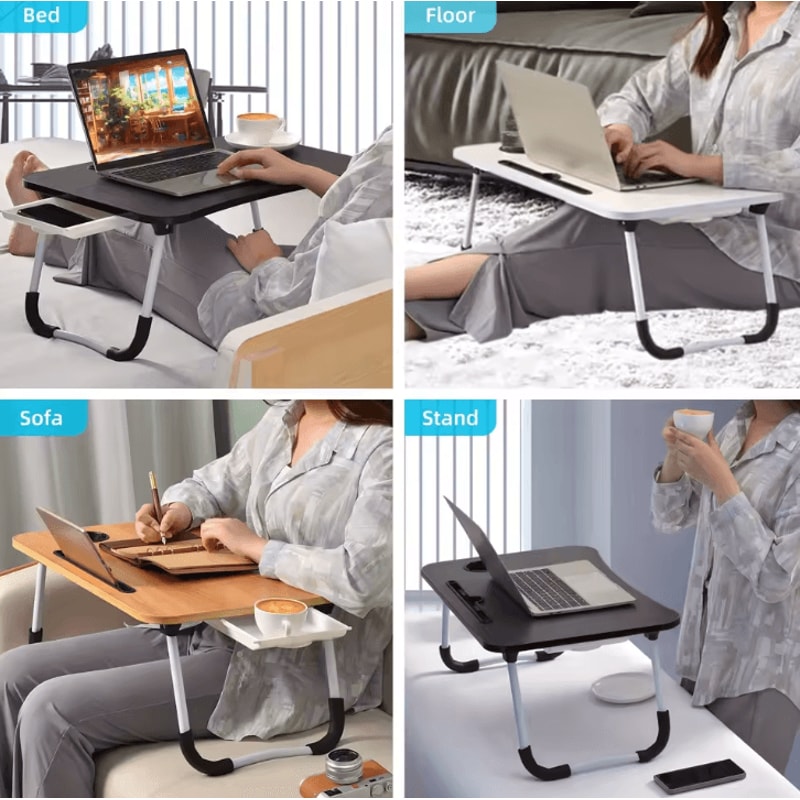 ExtraLarge Portable Laptop Bed Desk MultiFunctional Foldable Tray Stand With Cup Holder And Drawer 3