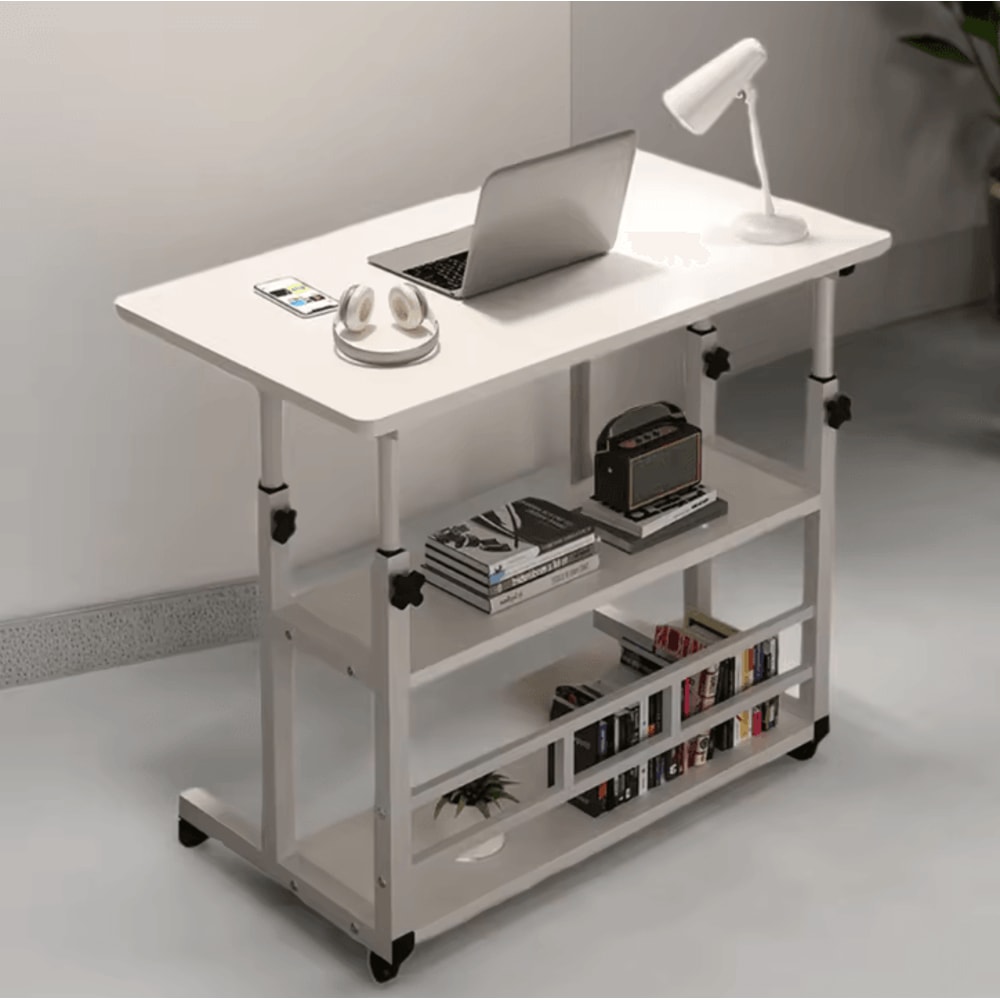 Mobile Height Adjustable Swivel Wheel Desk Rolling Laptop Bedside Workstation 4