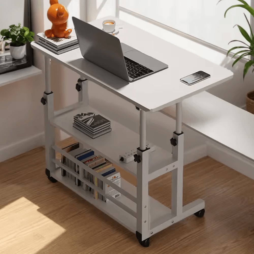 Mobile Height Adjustable Swivel Wheel Desk Rolling Laptop Bedside Workstation 1