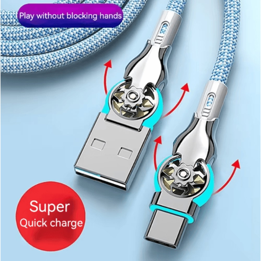 Fast Charging USB A To USB C Cable With 180 Degree Elbow Connector Braided Durable Charger 3